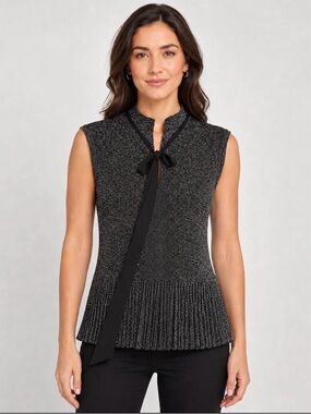 Dkny Black Tie-Neck Top
